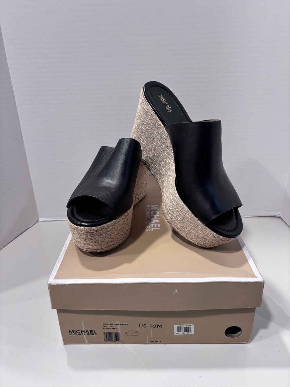 Michael Michael Kors Black Leather Cunningham Wedge Mules Size 10M